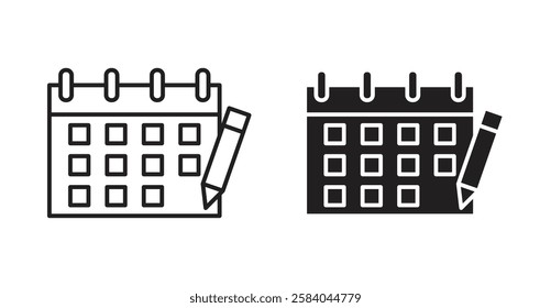 Calendar pen icon set in thin line. vector illustrations for web
