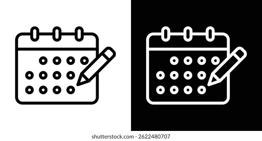 Calendar pen icon shape graphic simple plain clipart symbol. thin line outline art