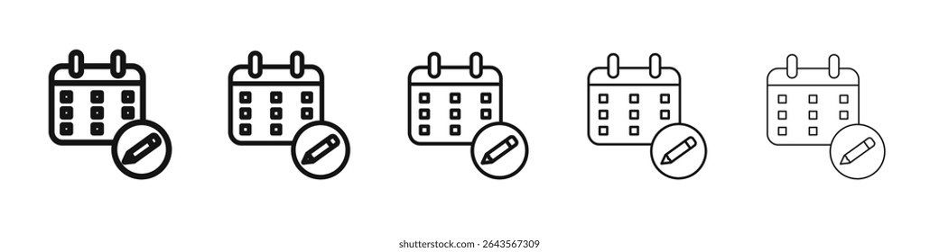 Signo de ilustración de conjunto de contorno de Vector de icono de pluma de calendario