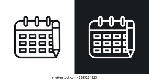 Calendar pen icons in black and white liner strokes for web design.