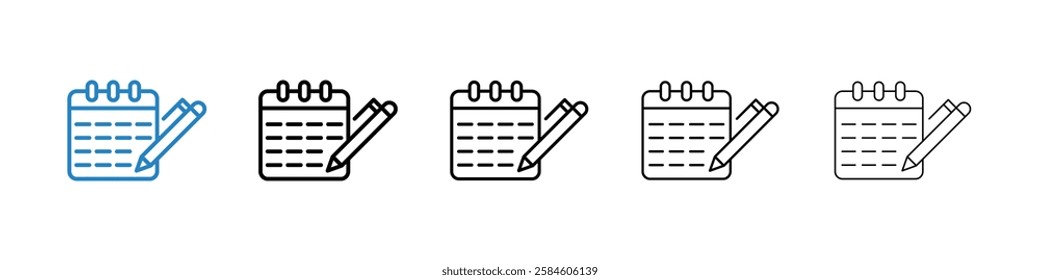 Calendar pen icons in five different stroke sizes