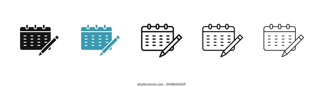Calendar pen line icon set. Event schedule icon. Year, month or day date calendar sign for UI designs.