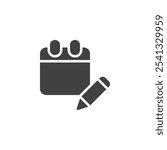 Calendar and pen vector icon. filled flat sign for mobile concept and web design. Weekly Overview glyph icon. Planning time symbol, logo illustration. Vector graphics