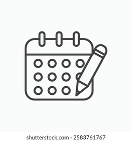 Calendar pen vector icon isolated in black line