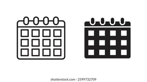 Calendar pen vector icon set in black color.