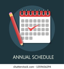 Calendar and pencil. Colorful vector illustration in flat style. Implementation of the task.