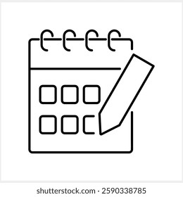 Calendar with pencil icon isolated. Outline clipart Vector stock illustration