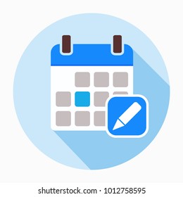 Calendar and pencil icon vector, filled flat sign, solid pictogram isolated on white. Symbol, logo illustration