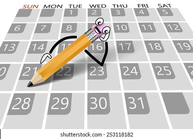 Calendar with pencil lying as a concept