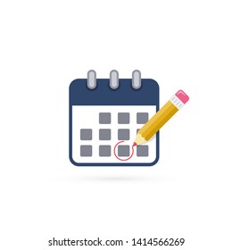Calendar with pencil mark of Important event. Flat style concept for web vector illustration. Organizer.