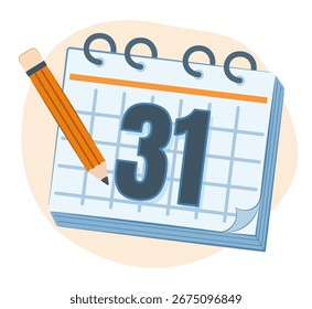 Calendario con lápiz para horario y planificación de trabajo Concepto Ilustración Clip Arte