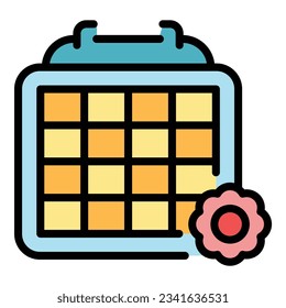 Vector de contorno del icono de fisioterapia del calendario. Spa físico. Plano hidrocolorante de salud
