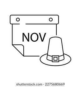 Calendario con diseño de icono de sombrero peregrino. Gracias por dar un icono del calendario del día. aislado de fondo blanco. ilustración vectorial