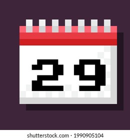 Imagen de píxel de calendario. Icono plano de sitio web. Calendario de iconos. Ilustración vectorial. Caricatura aislada del calendario de arte de píxeles vectores.