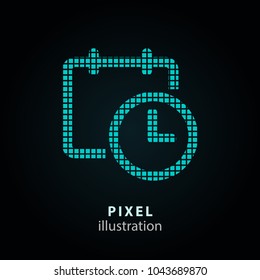 Calendar - pixel icon. Vector Illustration. Design logo element. Isolated on black background. It is easy to change to any color.