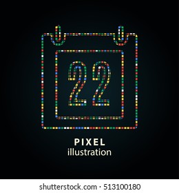 Calendar - pixel icon. Vector Illustration. Design logo element. Isolated on black background. It is easy to change to any color.