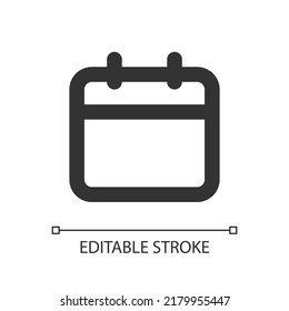 Icono de ui lineal perfecto para píxel de calendario. Aplicación de recordatorio. Programación. Haciendo una cita. GUI, diseño UX. Esquema de elemento de interfaz de usuario aislado para aplicación y web. Trazo editable. Tipo de letra arial utilizado