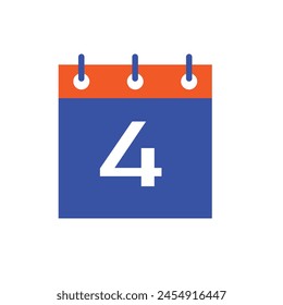 A calendar is placed on a white background .4 .4th of july.Independence Day .vector design .Usa