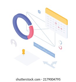 Calendar, plan, presentation, infographic, schedule. Isometric vector illustration flat design isolated. 