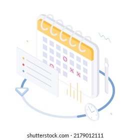 Calendar, plan, presentation, infographic, schedule. Isometric vector illustration flat design isolated. 