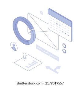 Calendar, plan, presentation, infographic, schedule. Isometric vector illustration flat design isolated. Outline, linear style, line art, editable stroke. 