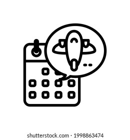 Calendar with plane outline icons. Vector illustration. Editable stroke. Isolated icon suitable for web, infographics, interface and apps.