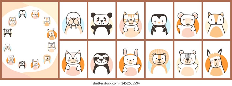 Calendar, planer, notebook. Cute animals vector set.
