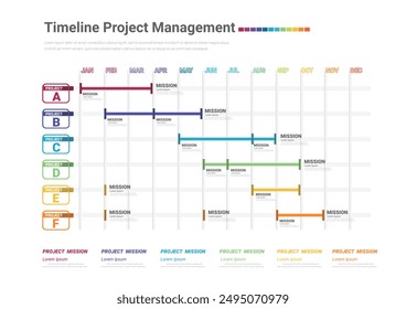 Calendar planner for 12 months or timeline chart. Concept of schedule or timetable  year. Flat vector illustration for business appointment, event or task planning, scheduling. EPS Vector.