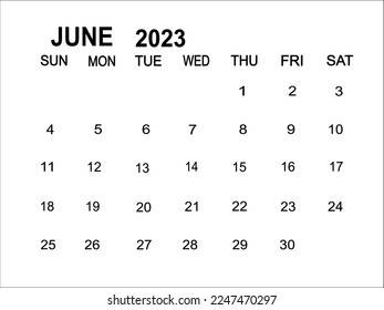 Planificador de calendario para el 1-30 de junio.Aísle el espacio de copia de fondo en blanco para su texto. Planifique su negocio.