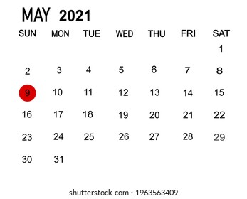 Calendar planner for the 1-31 month May 2021, deadline day. Isolate on white background copy space for your text.