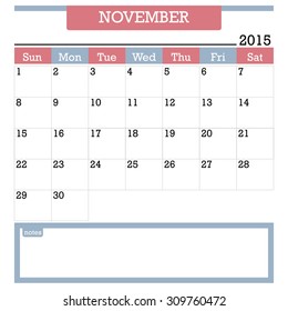 Calendar Planner 2015 template in November 
