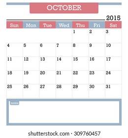 Calendar Planner 2015 template in October