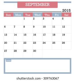 Calendar Planner 2015 template in September