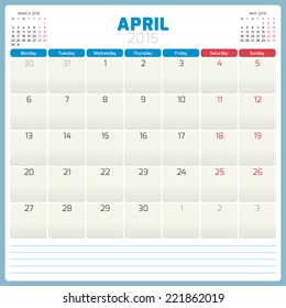 Calendar planner 2015 template week starts monday