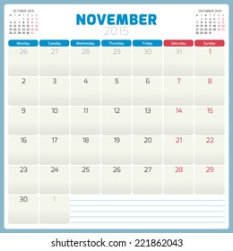Calendar planner 2015 template week starts monday