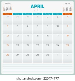 Calendar planner 2015 template week starts sunday