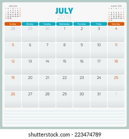 Calendar planner 2015 template week starts sunday