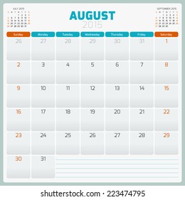 Calendar planner 2015 template week starts sunday