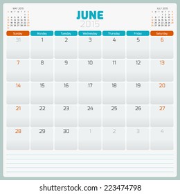 Calendar planner 2015 template week starts sunday