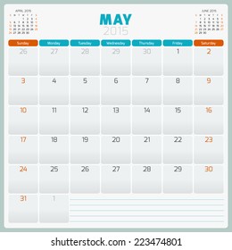 Calendar planner 2015 template week starts sunday