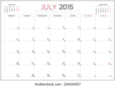 Calendar planner 2015 template week starts monday