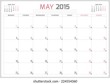 Calendar planner 2015 template week starts monday