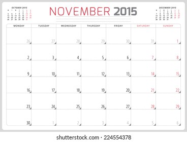 Calendar planner 2015 template week starts monday