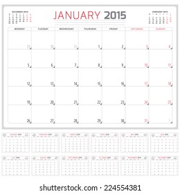 Calendar planner 2015 template week starts monday