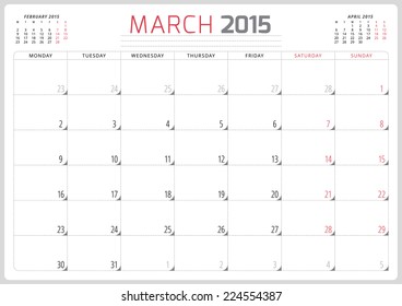 Calendar planner 2015 template week starts monday