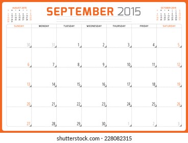 Calendar planner 2015 template week starts sunday vector illustration September month