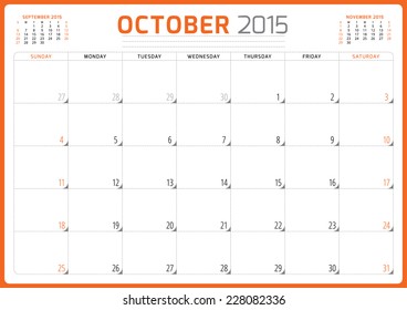 Calendar planner 2015 template week starts sunday vector illustration October month