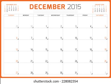 Calendar planner 2015 template week starts sunday vector illustration December month