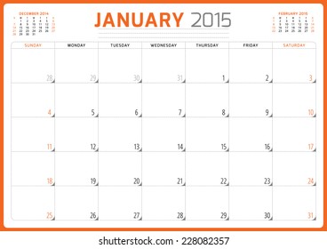 Calendar planner 2015 template week starts sunday vector illustration January month