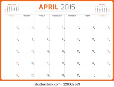 Calendar planner 2015 template week starts sunday vector illustration April month